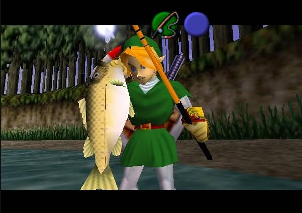 En The Legend Of Zelda Ocarina Of Time había un coto de pesca donde, si cazabas un pez enorme, conseguías un premio de los buenos